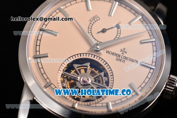 Vacheron Constantin Patrimony Swiss Tourbillon Manual Winding Steel Case with Beige Dial Black Alligator Strap and Stick Markers - Click Image to Close